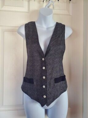 Vintage Black‎ White Speckled Tapestry Rose Button Front Vest Preppy Y2K Medium
